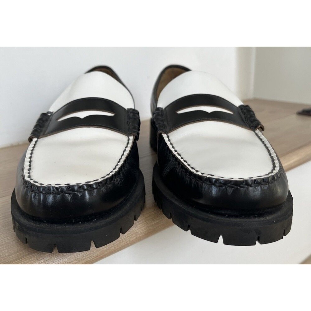 Sebago Classic Dan Leather Penny Loafers Mens Sz 9 Black White Quiet Luxury - Picture 8 of 14